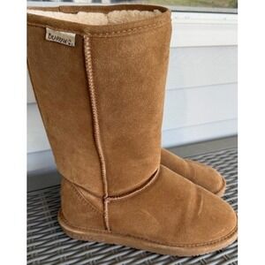 Bearpaw Elle Tall Hickory Suede Sheepskin Boots Womens 8 Tan Winter Mid Calf